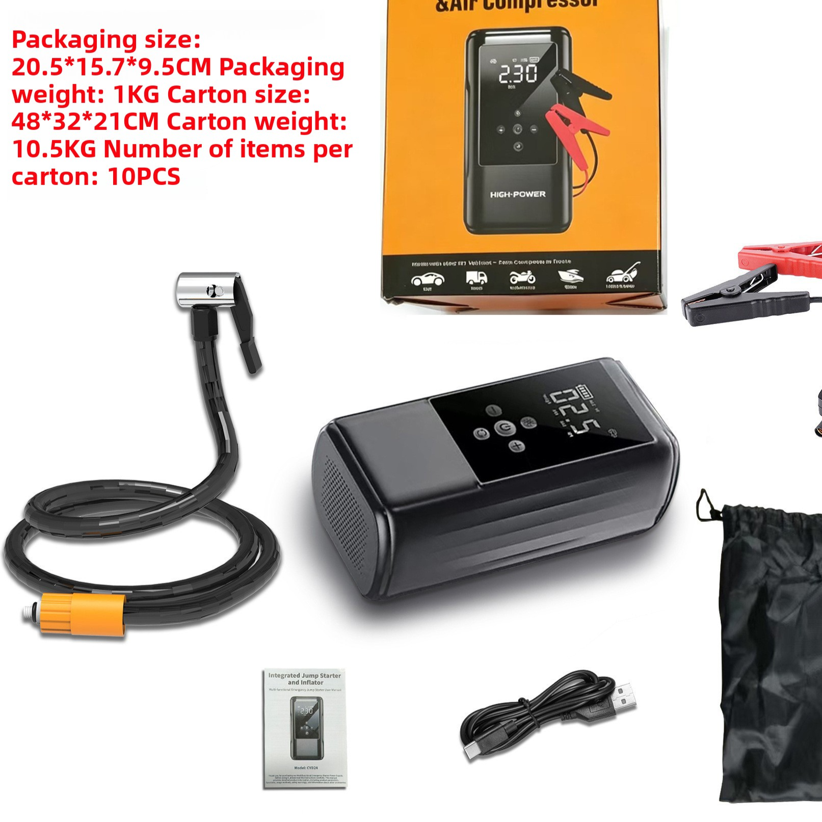 Portable Car Jump Starter with Air Compressor